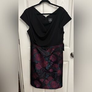 NEW Adrianna Papell | Knit Crepe & Jacquard Black‎ Multicolor Dress Sz 16